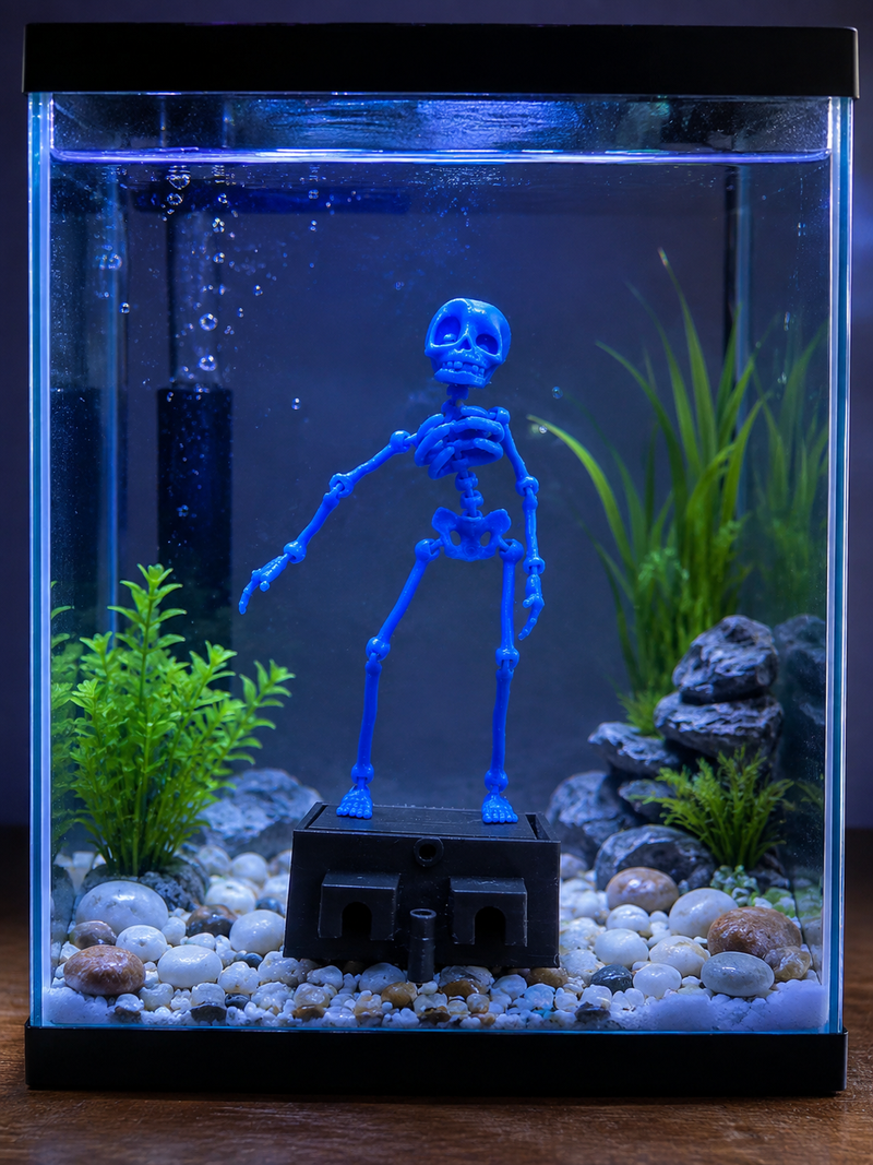 Dancing Aquarium Skeleton Decoration | Blue | Funny Moving Fish Tank Ornament | Flexible Poseable Aquarium Decor