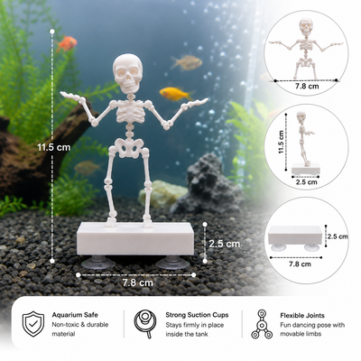 Dancing Aquarium Skeleton Decoration with Suction Cups | Funny Moving Fish Tank Ornament | Flexible Poseable Aquarium Decor
