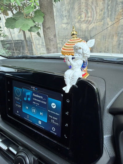 Adorable Kid Krishna Playing Flute Idol | 3D Printed Decorative Statue for Home, Desk & Car Dashboard
